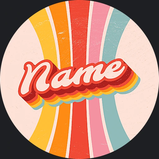 Circular design with colorful stripes and the word 'Name' in the center.