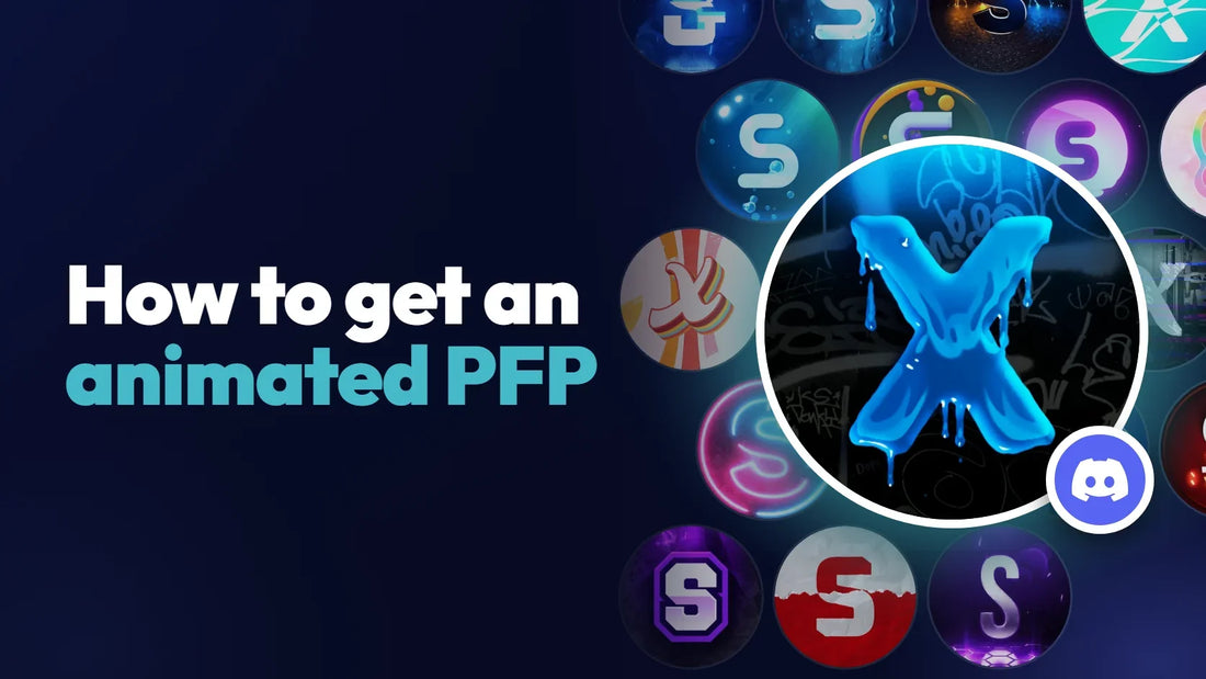 How to get an animated PFP: a glowing X profile picture with a Discord badge in front of a wall of animated profile pictures