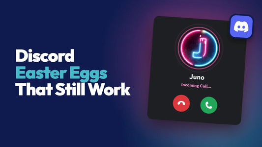 Discord easter eggs that still work: a Discord incoming call card with a neon J avatar and the Discord logo