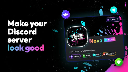 Make your Discord server look good: a finished Color Spill server card with role icons on paint splash art