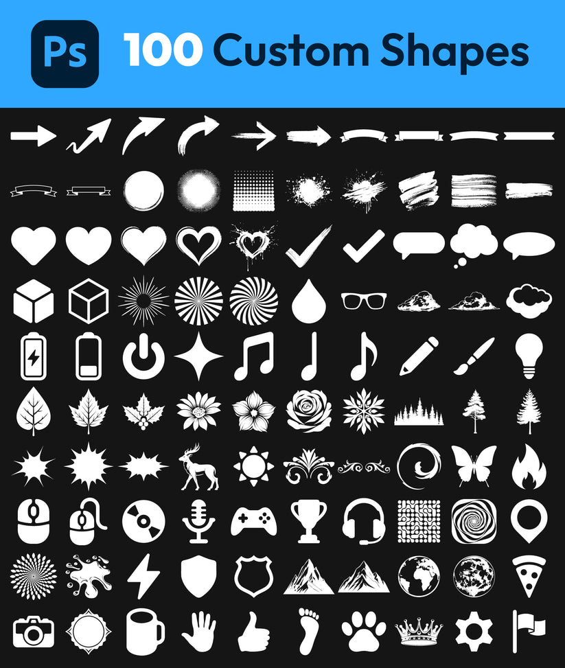 100 Custom Photoshop Shapes Pack | CSH File