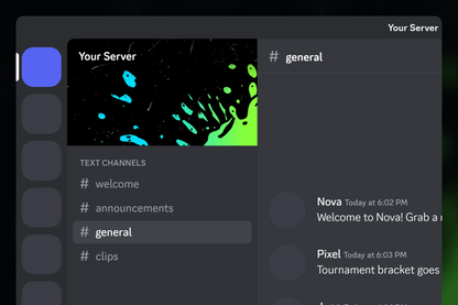 Color Spill Discord server banner, blue and green, animated, shown in a Discord server
