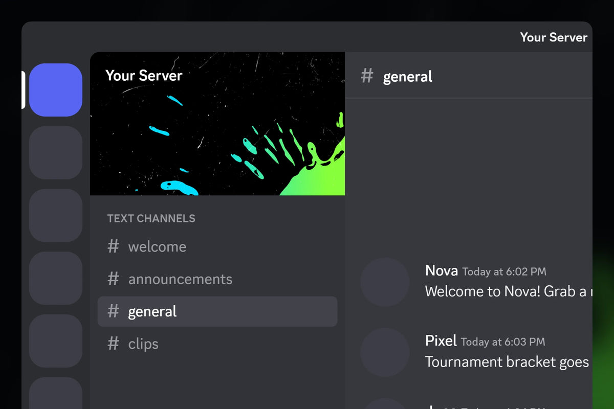 Color Spill Discord server banner, blue and green, shown in a Discord server