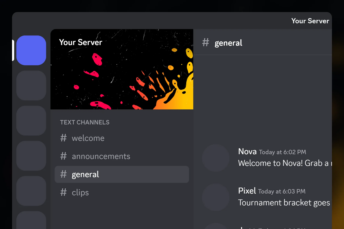 Color Spill Discord server banner, red and yellow, animated, shown in a Discord server