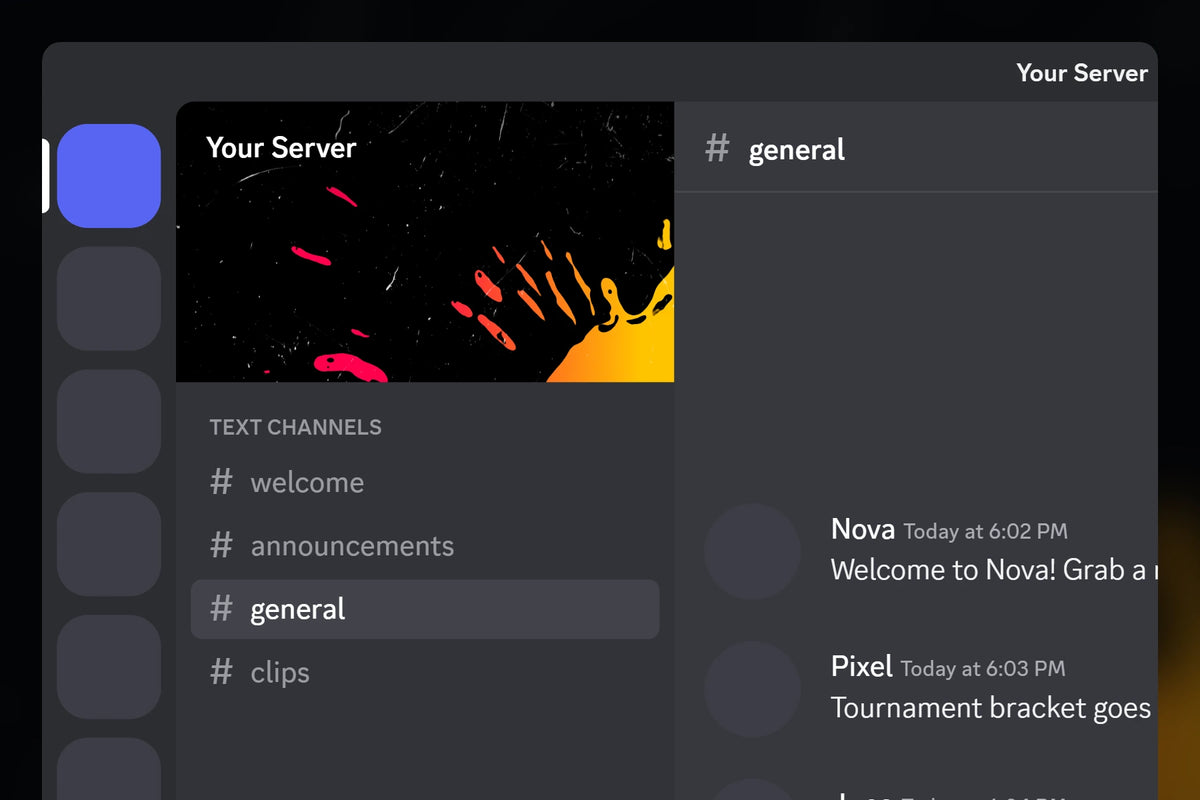 Color Spill Discord server banner, red and yellow, shown in a Discord server