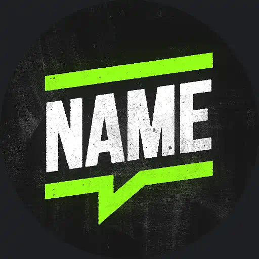 Circular logo with 'NAME' text and green accents on a dark background