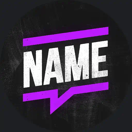 Text 'NAME' with purple lines on a black background
