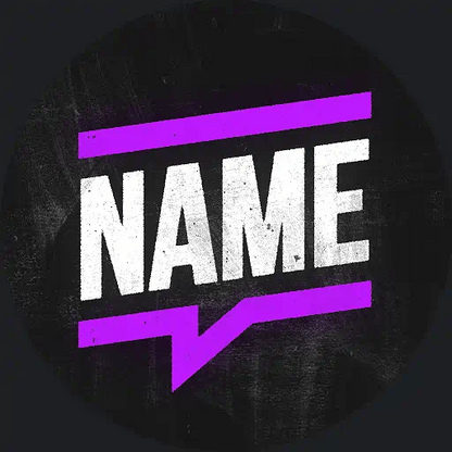 Text 'NAME' with purple lines on a black background