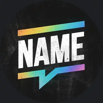 Animated Black circular PFP with 'NAME' text and rainbow-colored lines on a dark background