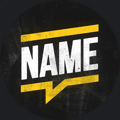 Black background with 'NAME' text in white and yellow stripes