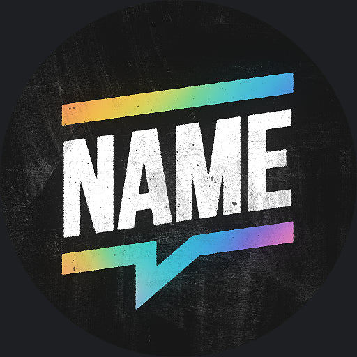 Circular PFP with 'NAME' text and rainbow-colored lines on a dark background