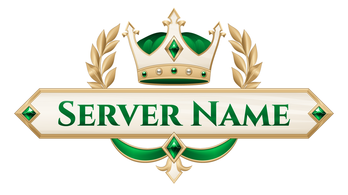 Imperial Crown server logo in green with a jeweled three-point gold crown, ivory nameplate, gold laurels and rich ribbons.