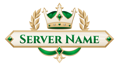 Imperial Crown server logo in green with a jeweled three-point gold crown, ivory nameplate, gold laurels and rich ribbons.