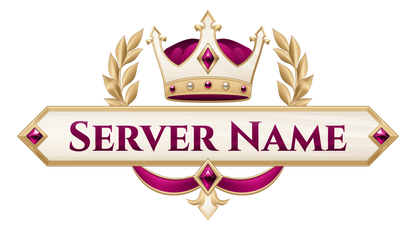 Imperial Crown server logo in pink with a jeweled three-point gold crown, ivory nameplate, gold laurels and rich ribbons.