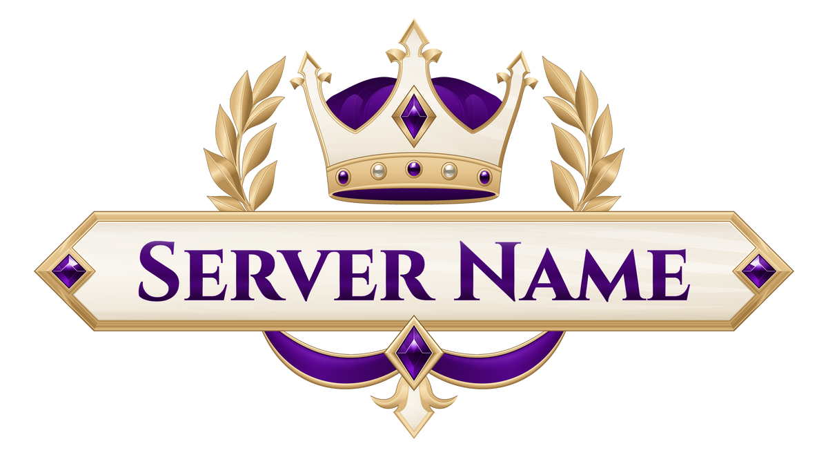 Imperial Crown server logo in purple with a jeweled three-point gold crown, ivory nameplate, gold laurels and rich ribbons.