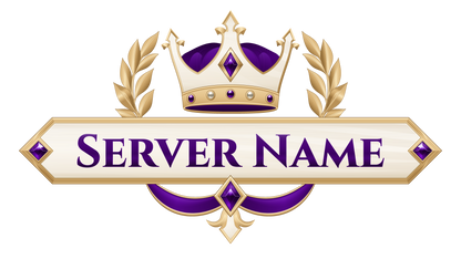 Imperial Crown server logo in purple with a jeweled three-point gold crown, ivory nameplate, gold laurels and rich ribbons.