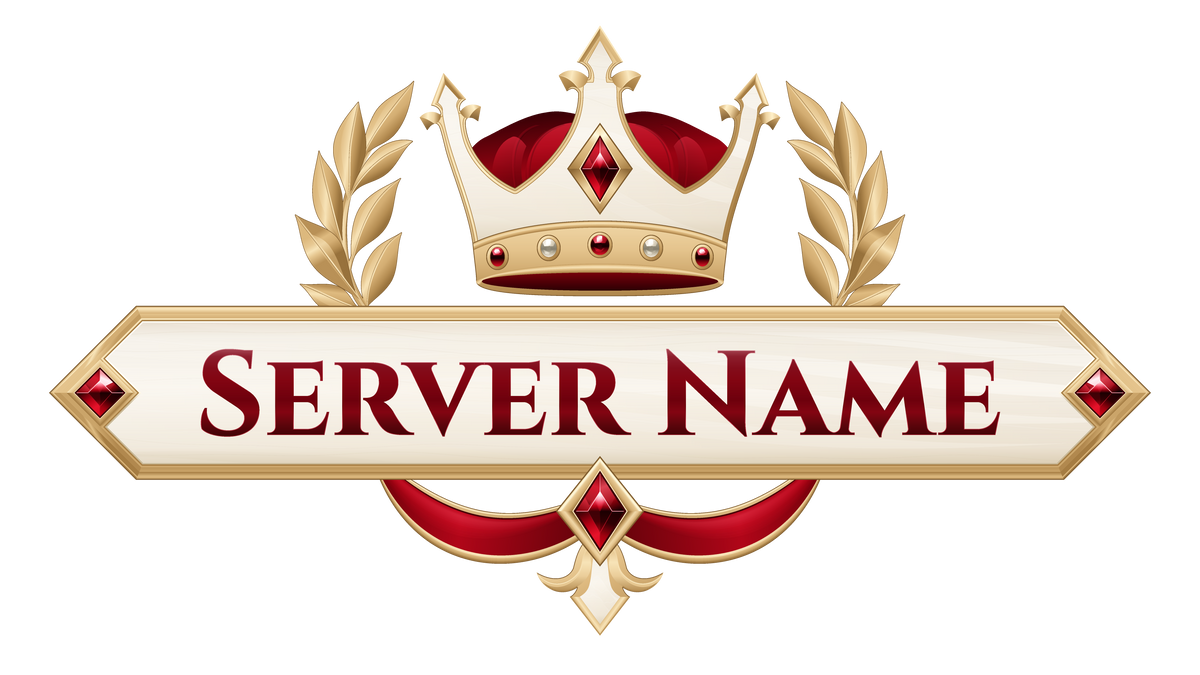 Imperial Crown server logo in red with a jeweled three-point gold crown, ivory nameplate, gold laurels and rich ribbons.