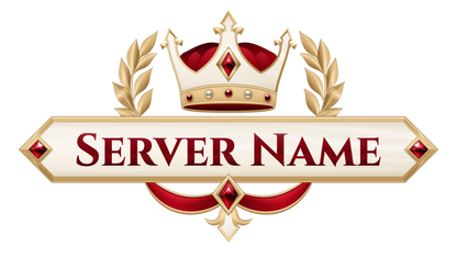 Imperial Crown server logo in red with a jeweled three-point gold crown, ivory nameplate, gold laurels and rich ribbons.
