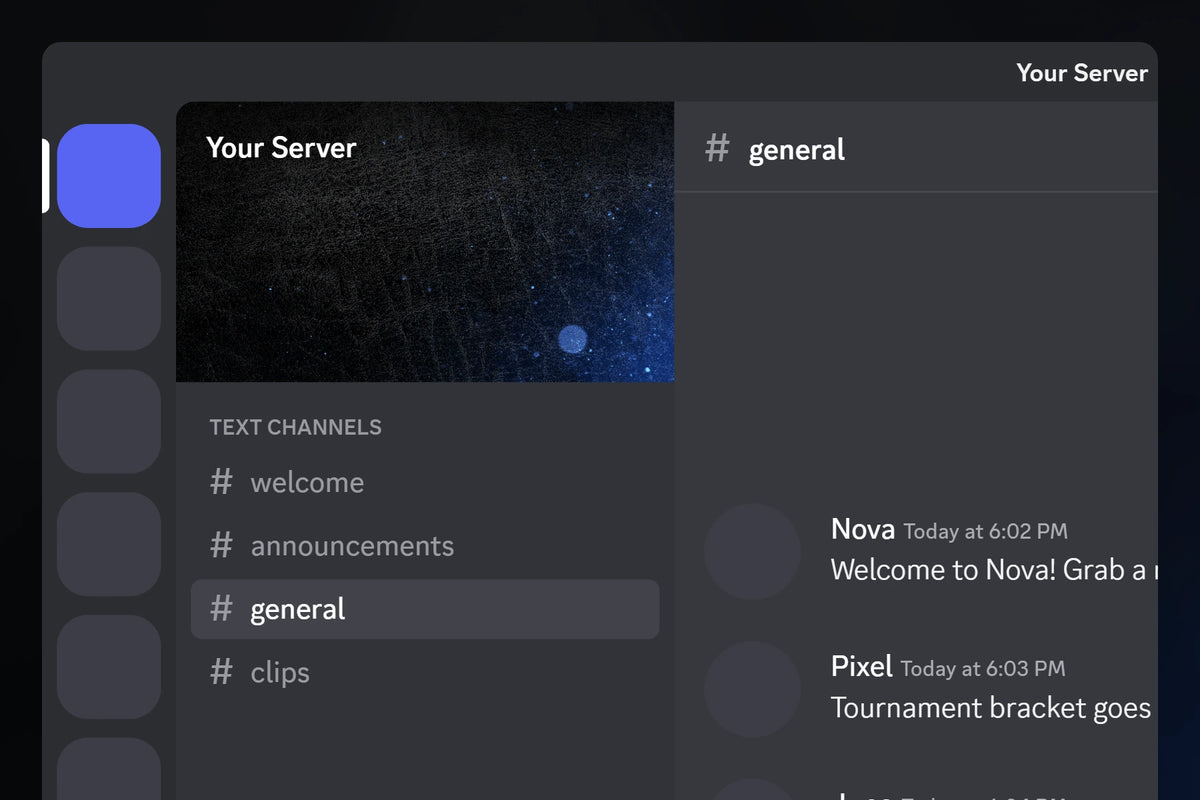 Luster Discord server banner, blue, shown in a Discord server