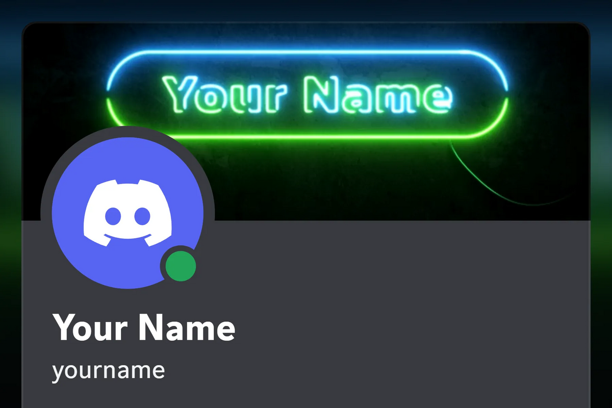 Neon Discord profile banner, blue and green, animated, shown on a Discord profile