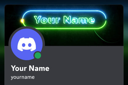 Neon Discord profile banner, blue and green, shown on a Discord profile