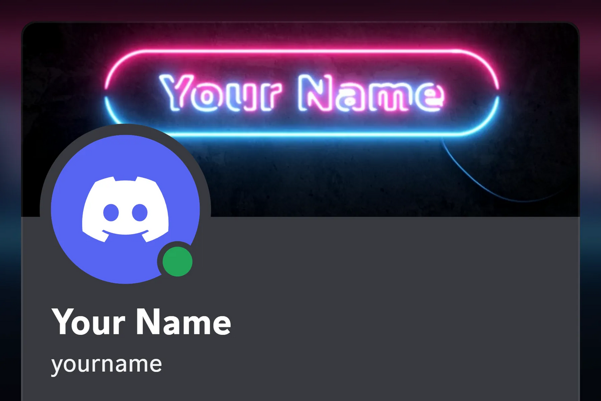 Neon Discord profile banner, blue and pink, animated, shown on a Discord profile