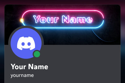 Neon Discord profile banner, blue and pink, shown on a Discord profile