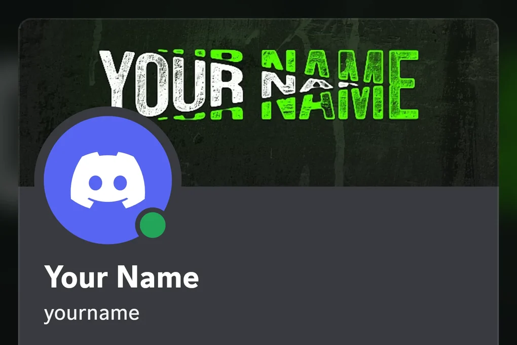 Split Discord profile banner, green, animated, shown on a Discord profile