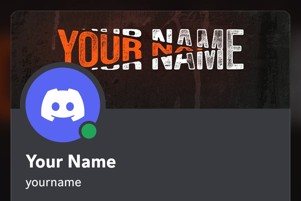 Split Discord profile banner, orange, shown on a Discord profile