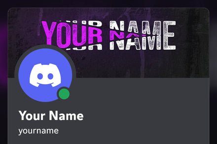 Split Discord profile banner, purple, shown on a Discord profile