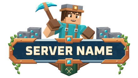 The Mine Minecraft server logo with a blocky miner holding a diamond pickaxe, diamond ore blocks, hanging vines and a copper-framed blue nameplate.