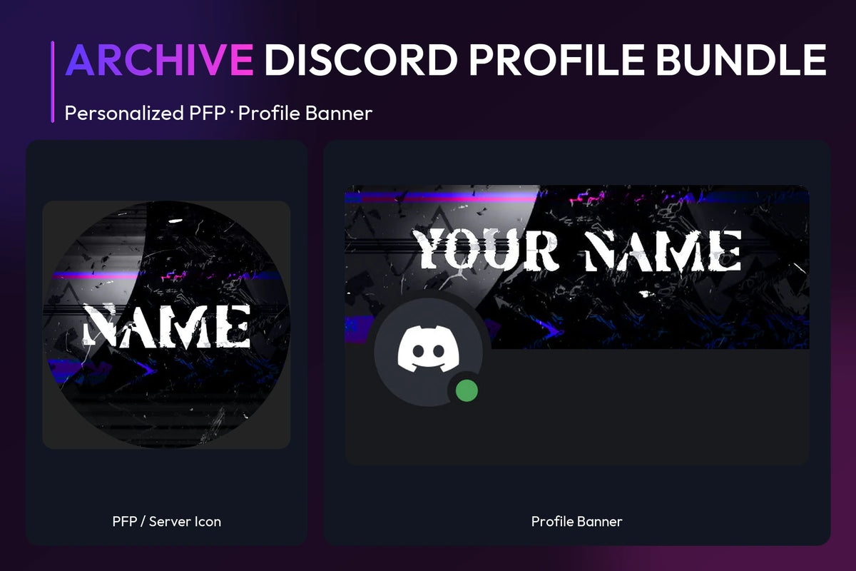 Archive Discord Profile Bundle with matching personalized PFP and server icon and profile banner