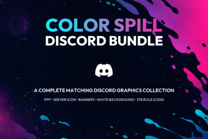 Color Spill complete Discord graphics bundle with matching PFP, banners, invite background, and 378 role icons