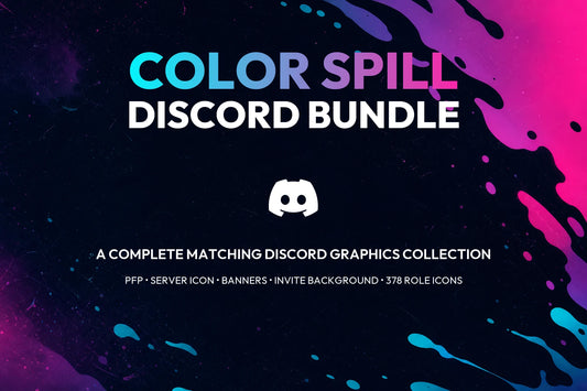 Color Spill complete Discord graphics bundle with matching PFP, banners, invite background, and 378 role icons