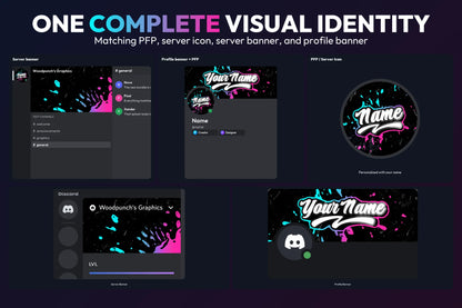Complete Color Spill Discord identity with matching server banner, profile banner, PFP, and server icon on a dark Blue and Pink gradient