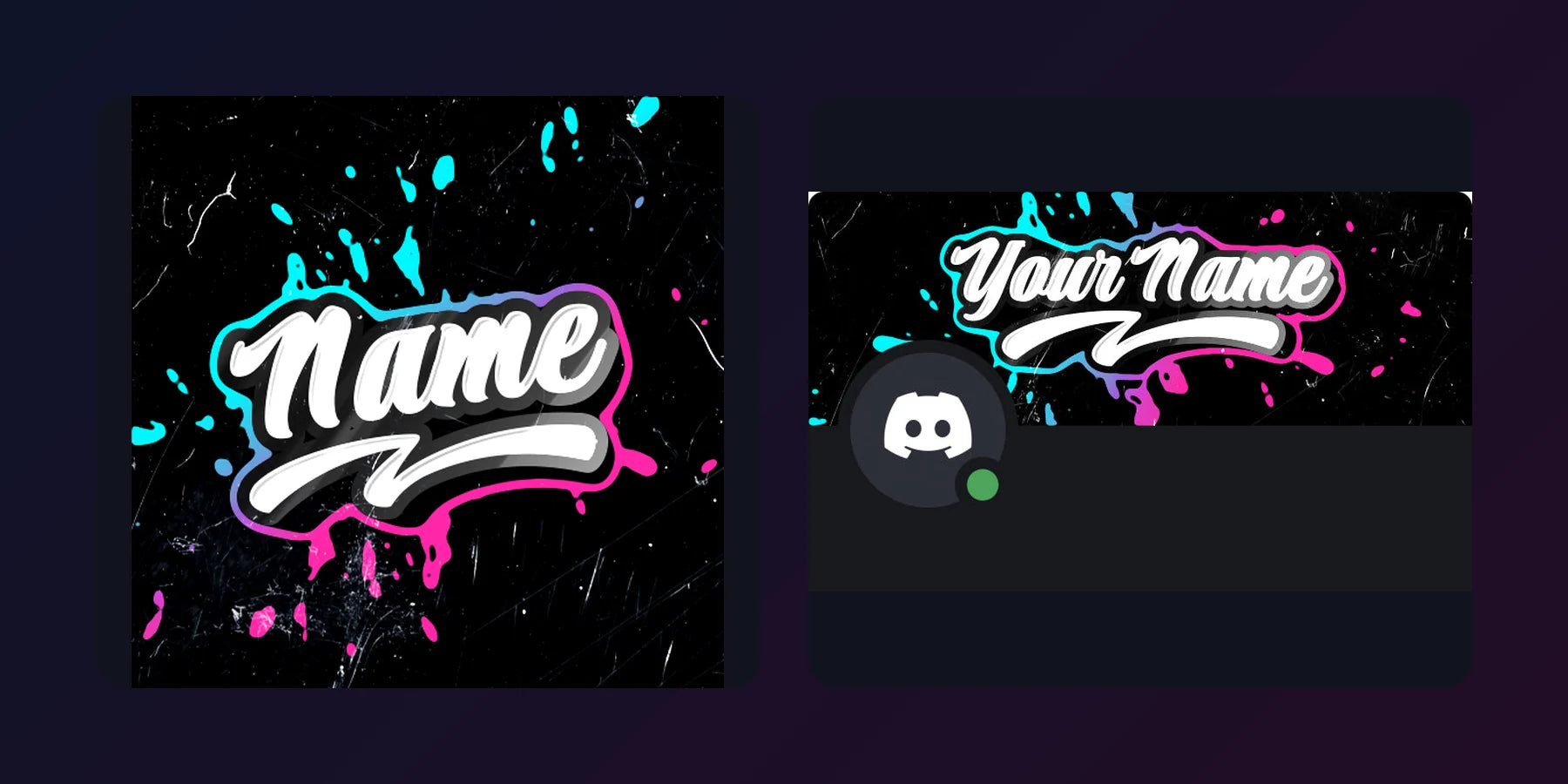 Matching Blue and Pink Color Spill Discord PFP and profile banner displayed side by side on a dark gradient