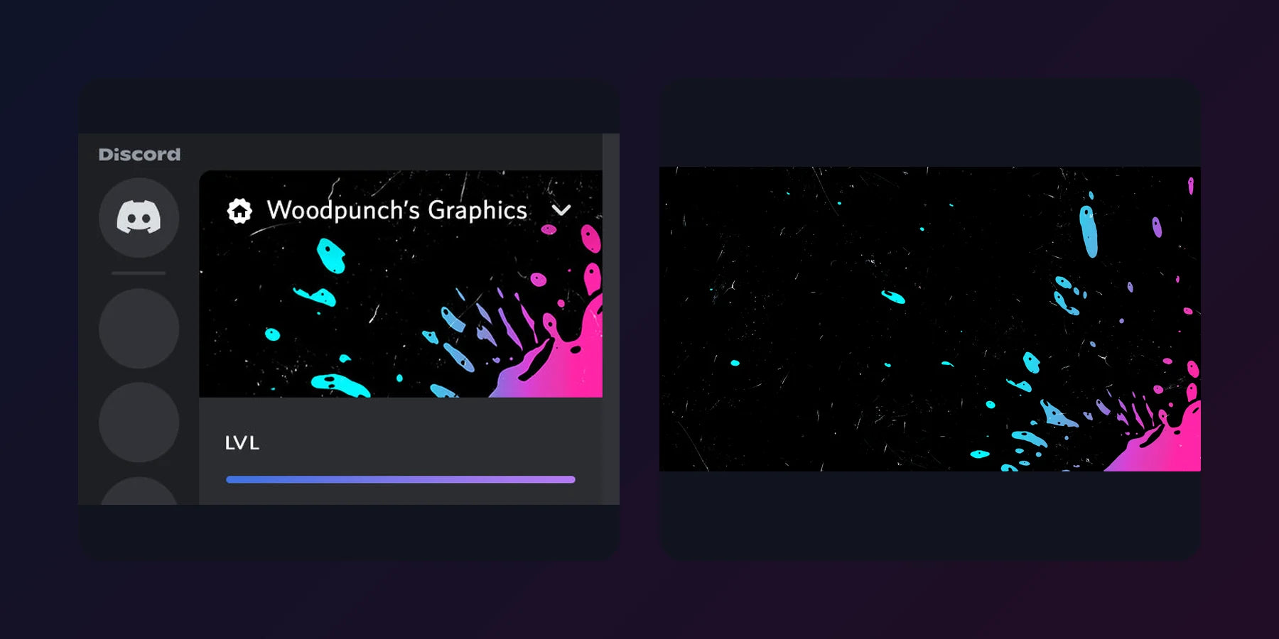 Matching Blue and Pink Color Spill Discord server banner and invite background displayed side by side on a dark gradient