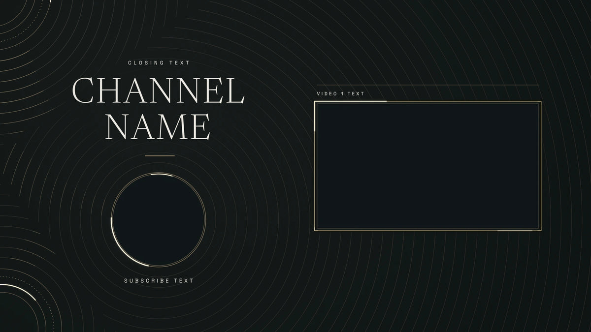 Continuum dark YouTube end screen with one video space, channel name and subscribe space