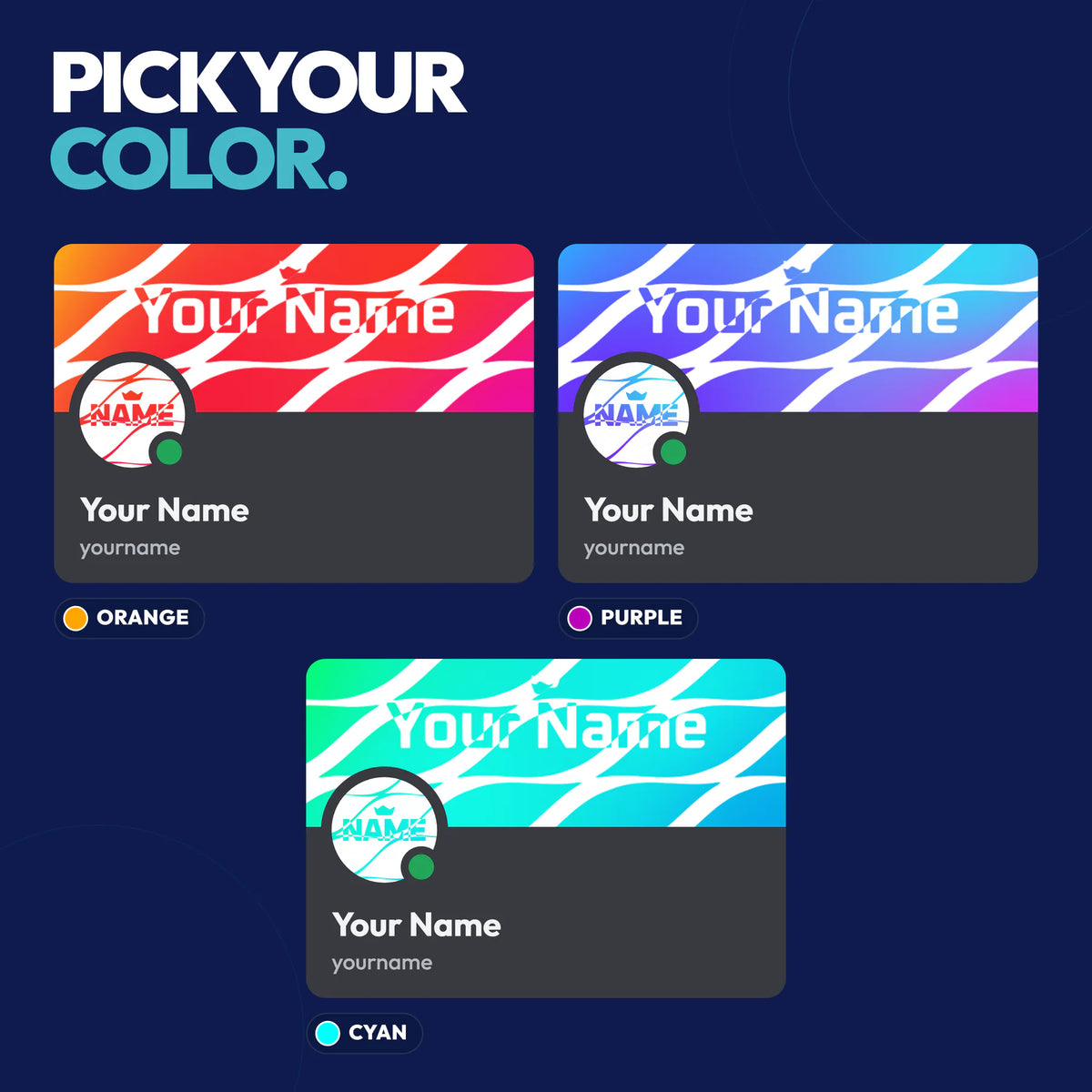 Crown Discord bundle colors: Orange, Purple, and Cyan