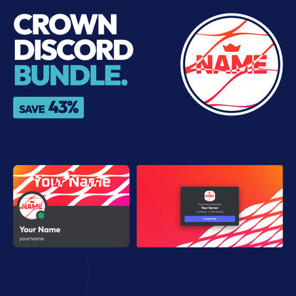 Crown Complete Discord Bundle in Orange with a matching PFP & server icon, profile banner, and invite background