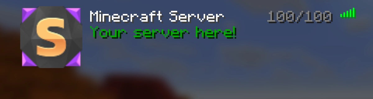 Crystal Minecraft server icon, purple and gold, shown in the multiplayer server list