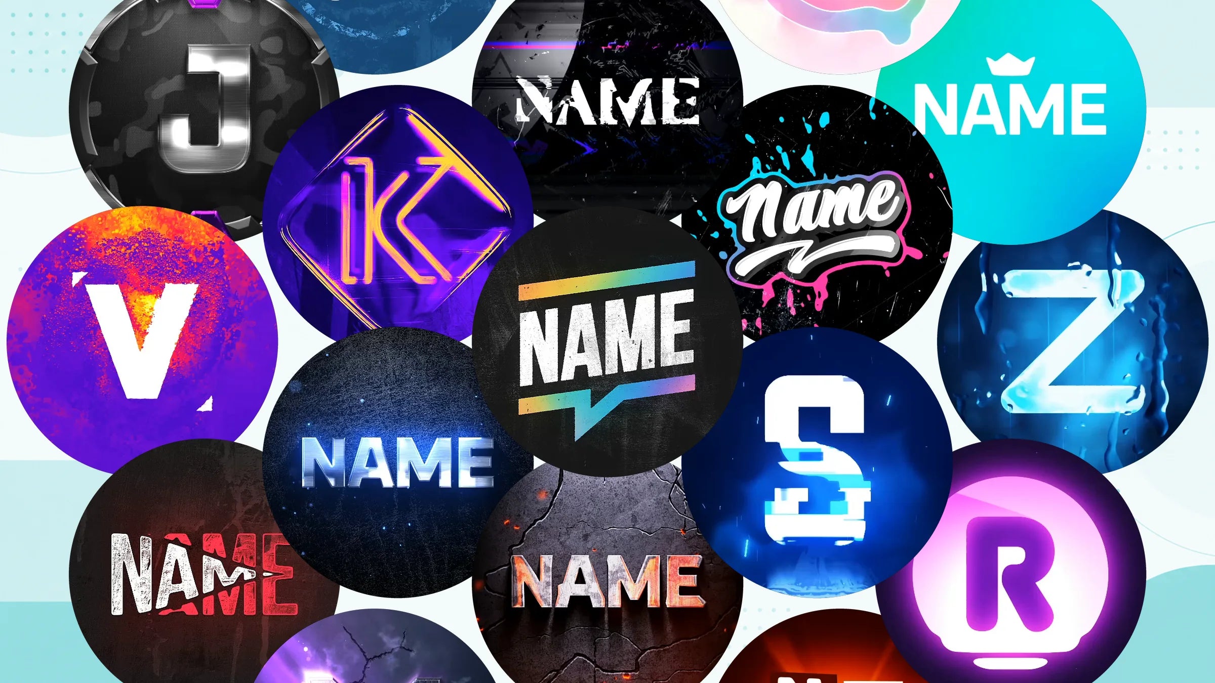 Collage de plantillas personalizadas de fotos de perfil de Discord con vistas previas de obras de arte circulares