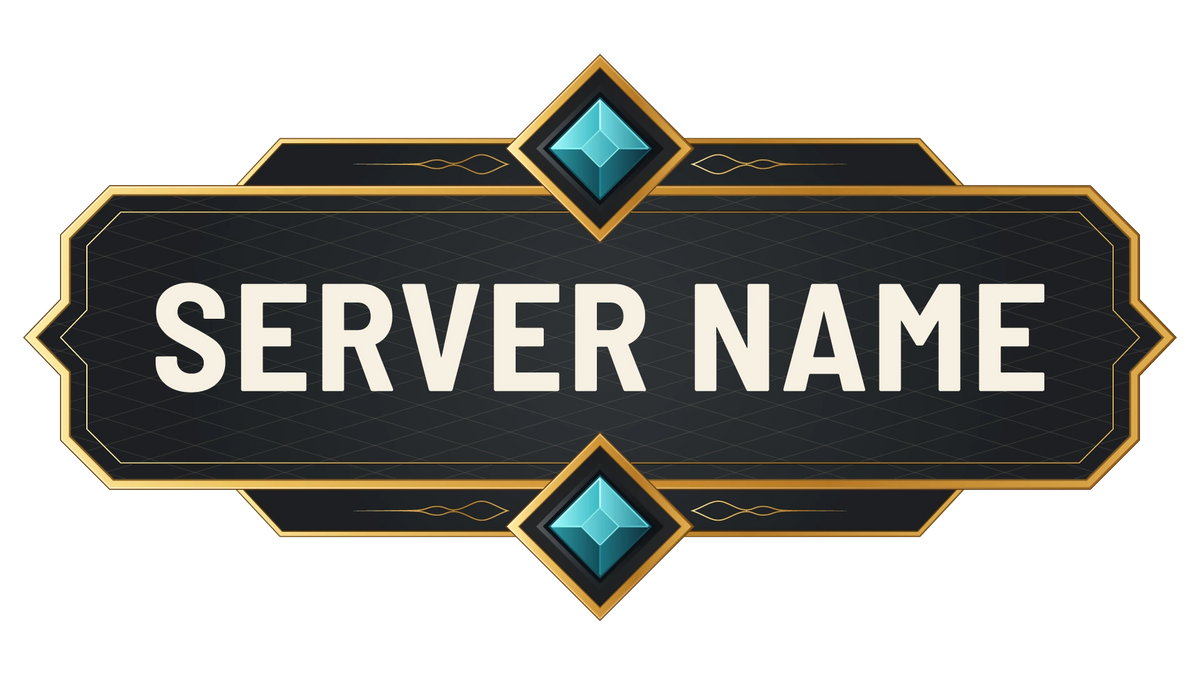 Diamonds Minecraft Server Logo with cyan gemstones, gold flourishes, and a customizable server name