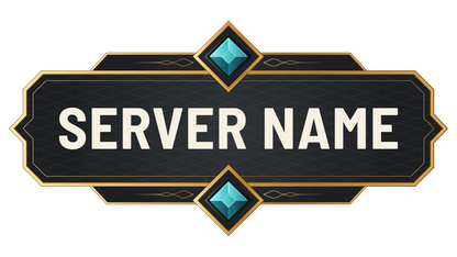 Diamonds Minecraft Server Logo with cyan gemstones, gold flourishes, and a customizable server name