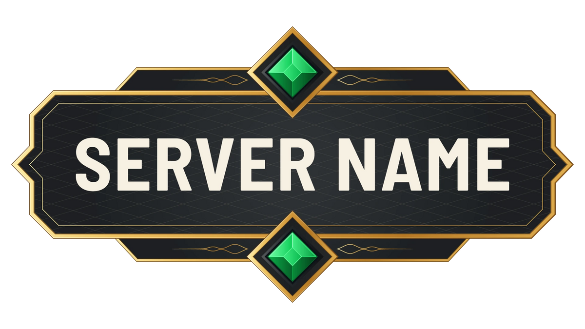 Diamonds Minecraft Server Logo with green gemstones, gold flourishes, and a customizable server name