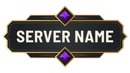 Diamonds Minecraft Server Logo with purple gemstones, gold flourishes, and a customizable server name