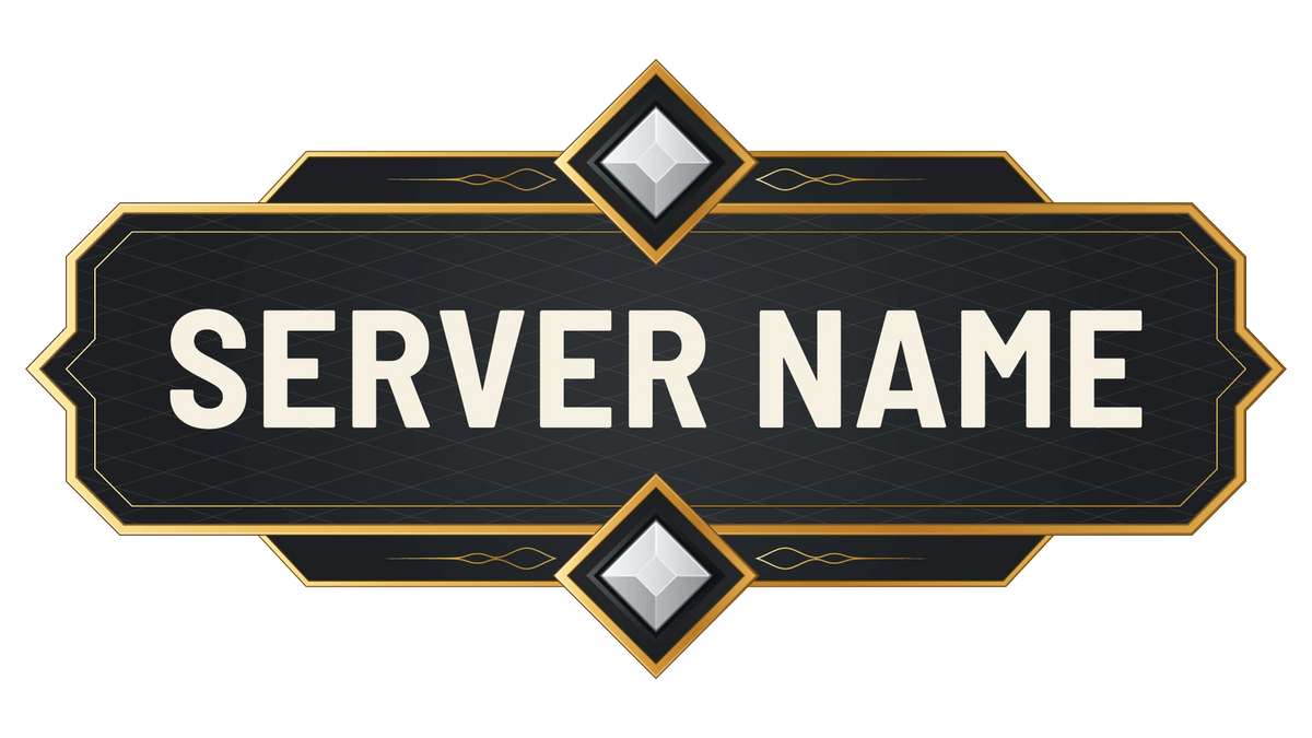Diamonds Minecraft Server Logo with white gemstones, gold flourishes, and a customizable server name