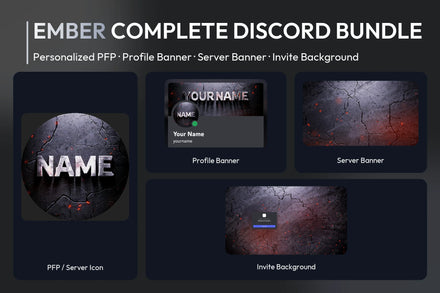 Ember Complete Discord Bundle with matching personalized PFP and server icon, profile banner, server banner and invite background