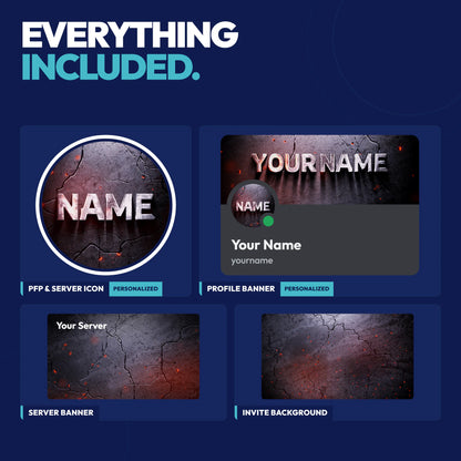 Everything included in the Ember Complete Discord Bundle: PFP & server icon, profile banner, server banner, and invite background