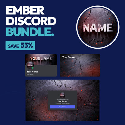 Ember Complete Discord Bundle with a matching PFP & server icon, profile banner, server banner, and invite background
